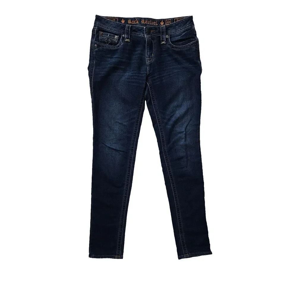 Rock Revival Womens 29 Jessica Skinny Blue Denim Jeans Flap Pockets Actual 31x31